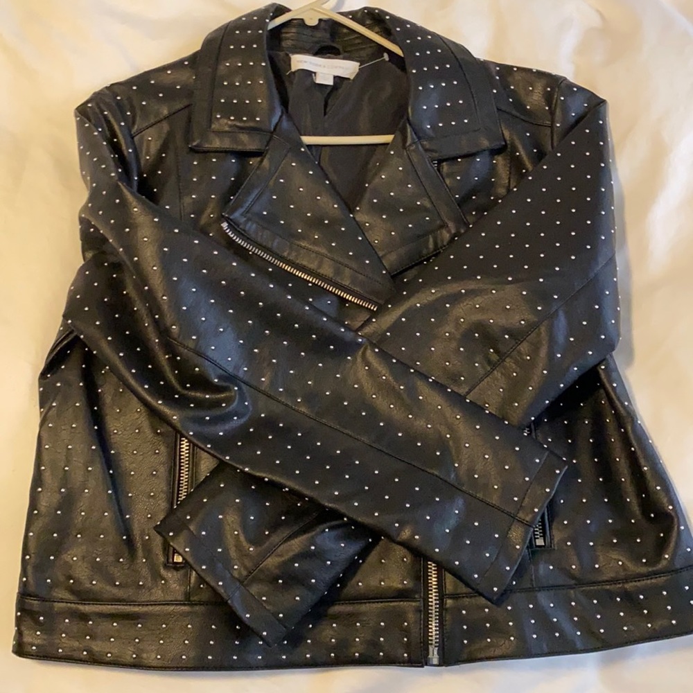 Black studded faux leather coat